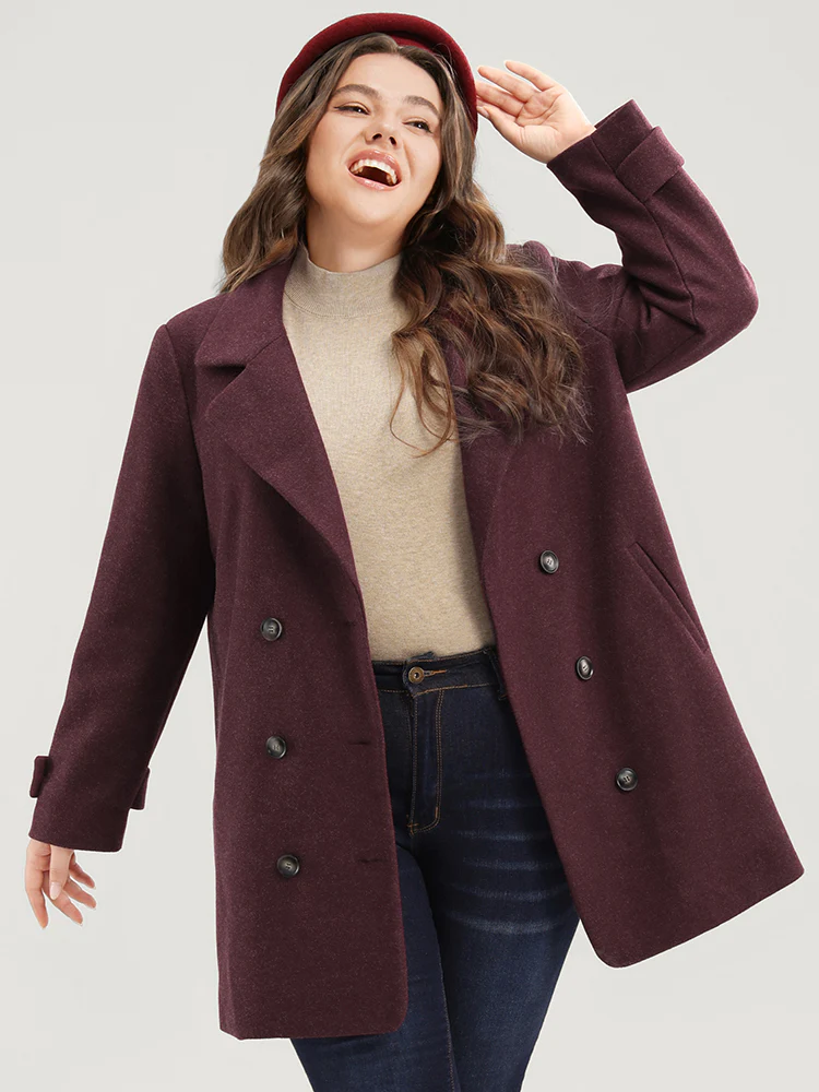 Solid Suit Collar Pocket Double Breasted Blazer - Image 2