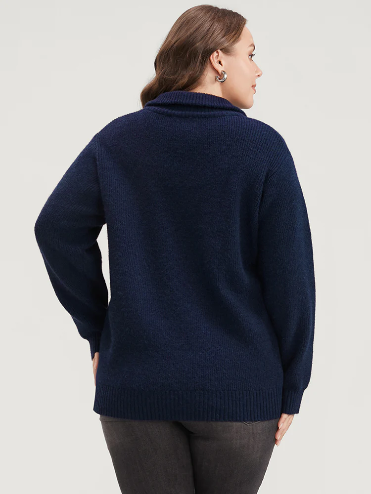 Solid Super Soft Plush Knit Zip Neck Knit Top - Image 5