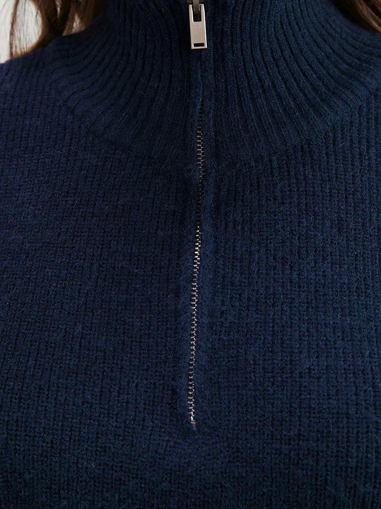 Solid Super Soft Plush Knit Zip Neck Knit Top - Image 6