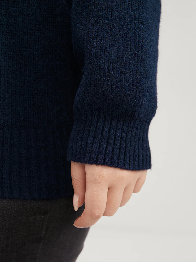 Solid Super Soft Plush Knit Zip Neck Knit Top - Image 7