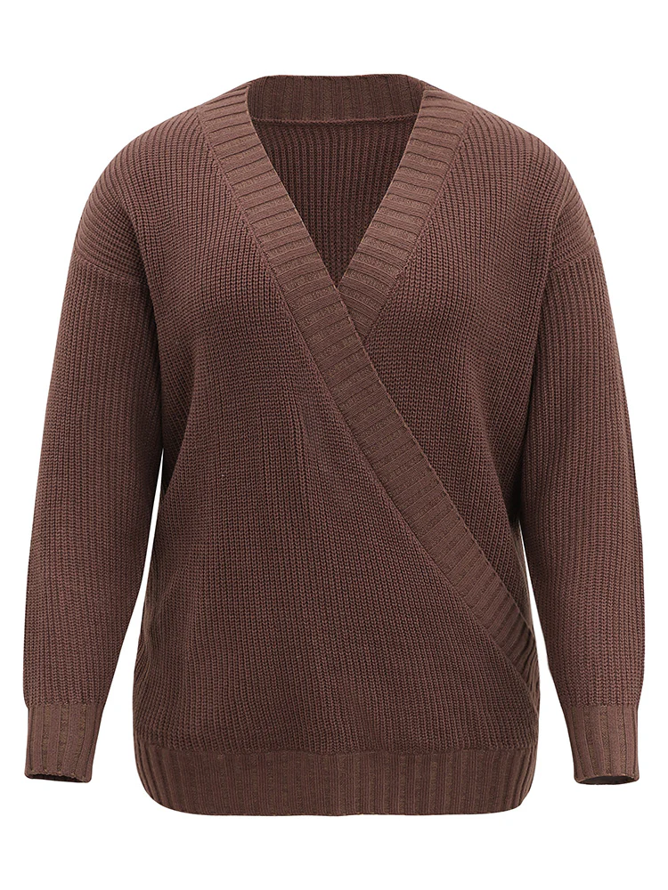 Solid Surplice Neck Elastic Cuffs Pullover - Image 5