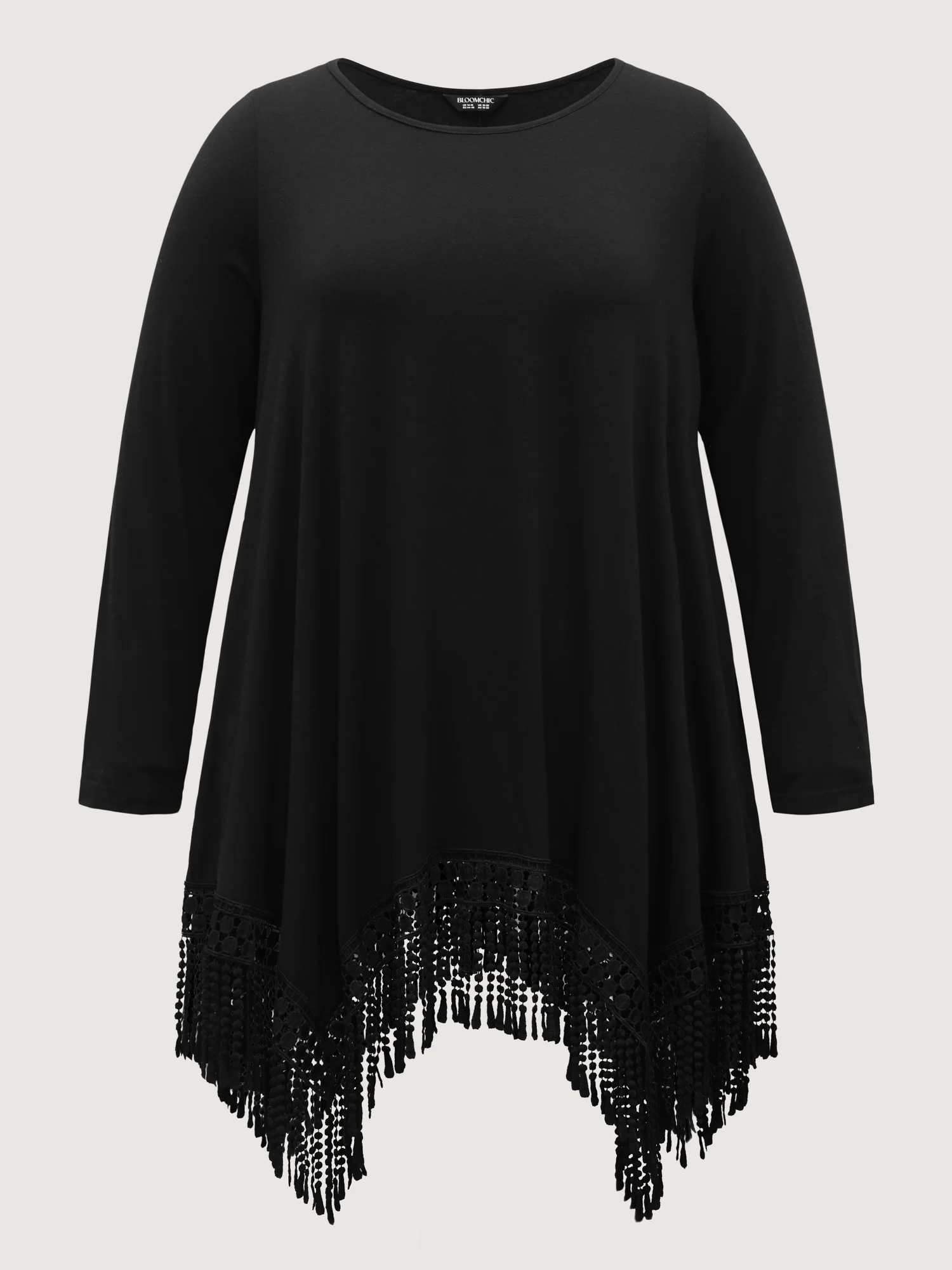 Solid Tassels Trim Pocket Asymmetrical Hem T-shirt - Image 11