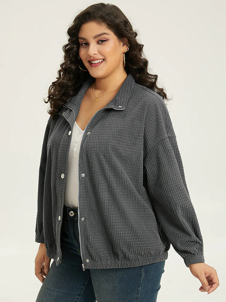 Solid Texture Button Through Pocket Shacket - Image 4