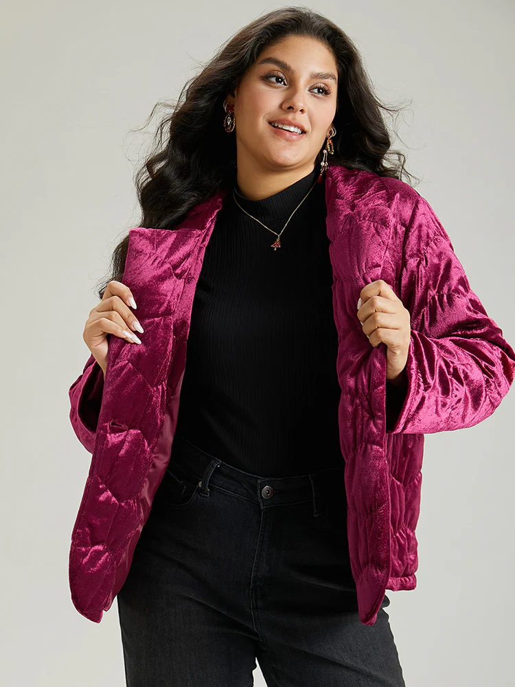 Solid Texture Button Up Quilted Jacket - Image 2