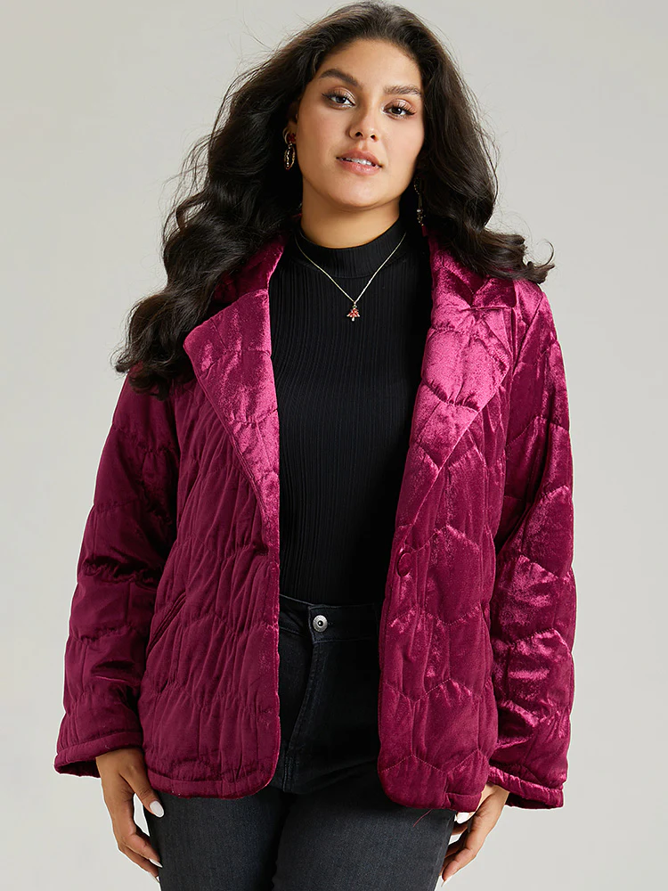 Solid Texture Button Up Quilted Jacket - Image 3