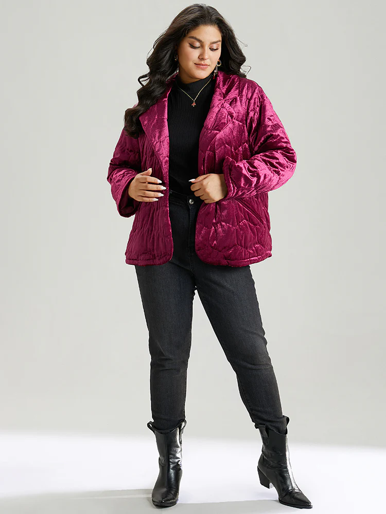 Solid Texture Button Up Quilted Jacket - Image 4