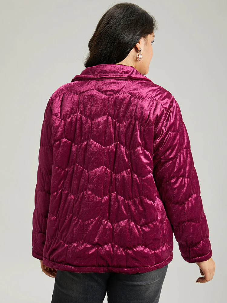 Solid Texture Button Up Quilted Jacket - Image 5