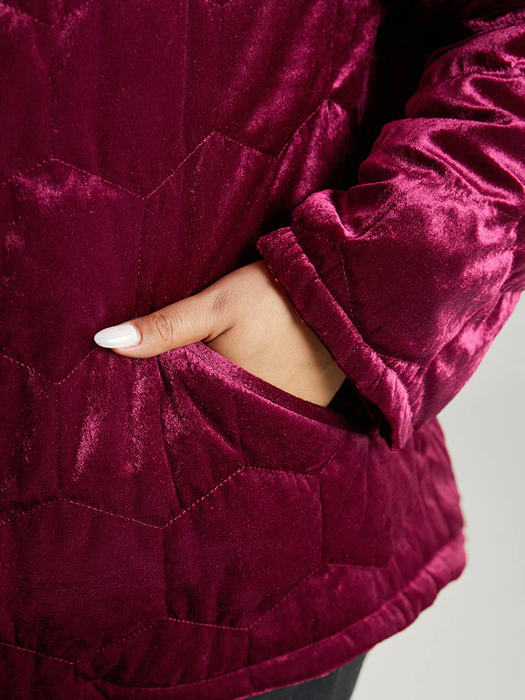 Solid Texture Button Up Quilted Jacket - Image 7