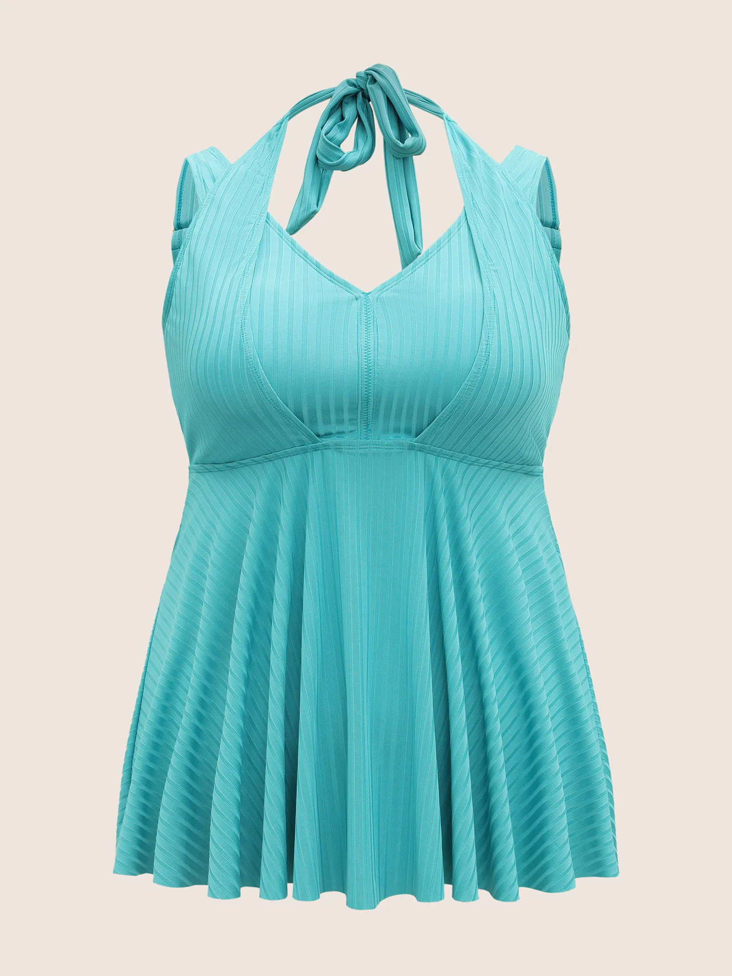 Solid Texture Halter Ties Swim Top - Image 6