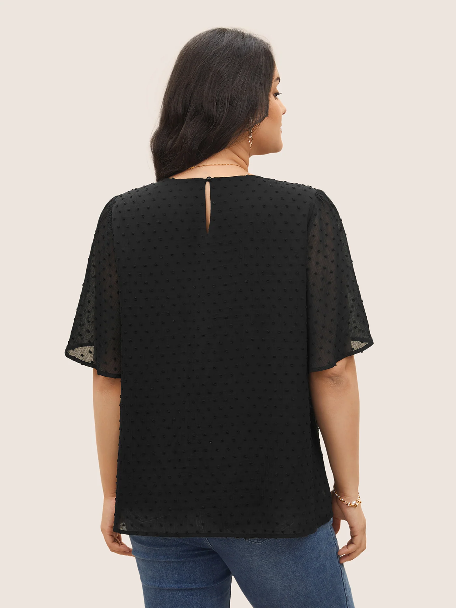 Solid Texture Lace Trim See Through Gathered Blouse - Image 4