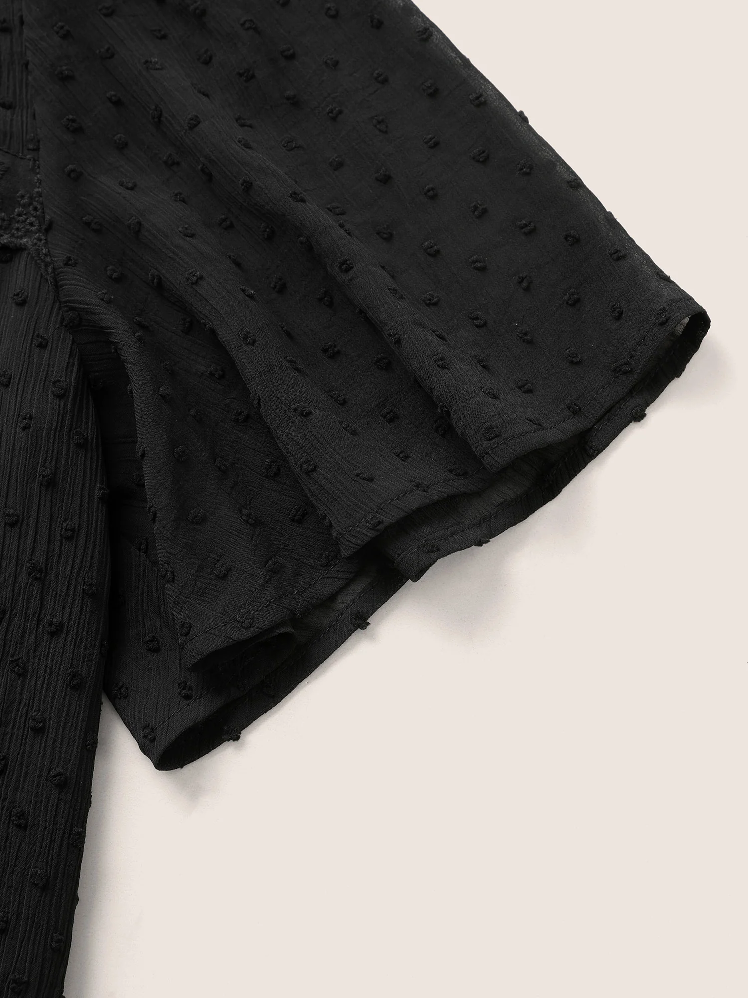 Solid Texture Lace Trim See Through Gathered Blouse - Image 6