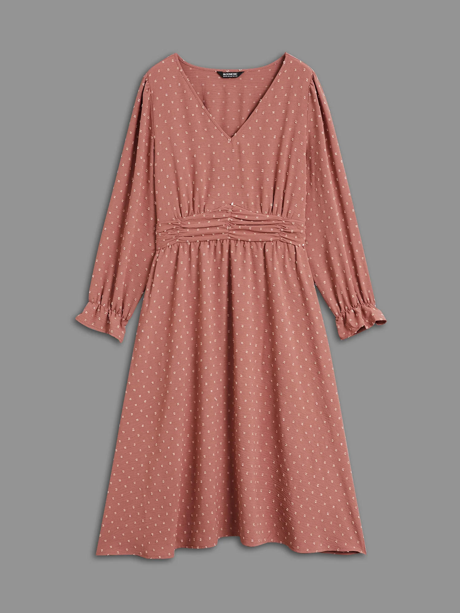 Solid Texture Ruffles Shirred Gathered Dress - Image 7