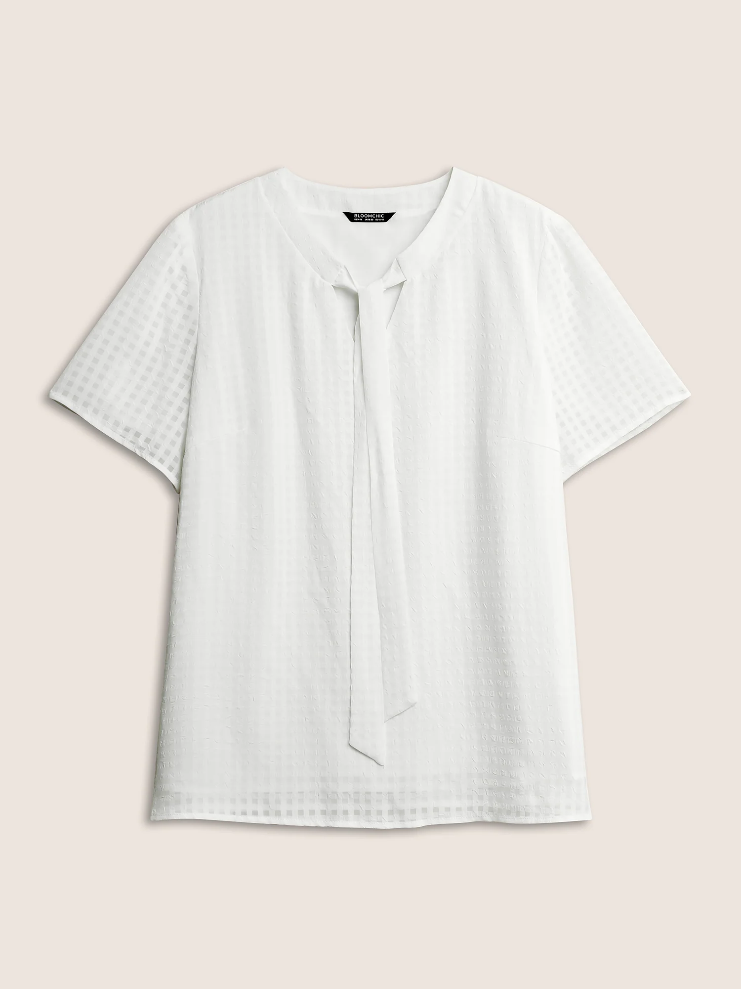 Solid Textured Chiffon Mesh Tie Neck Blouse - Image 8