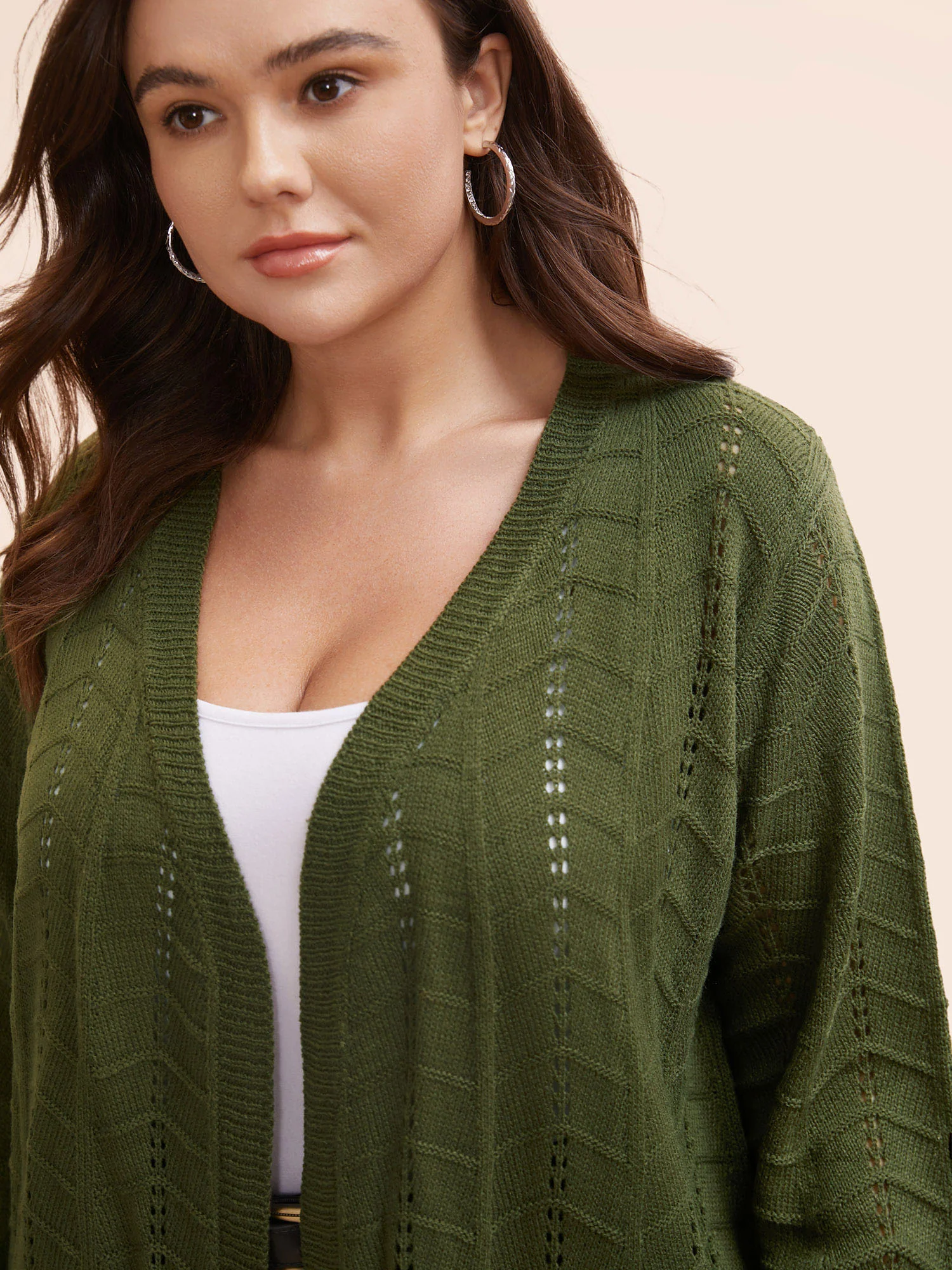 Solid Textured Curved Hem Cardigan - Image 5