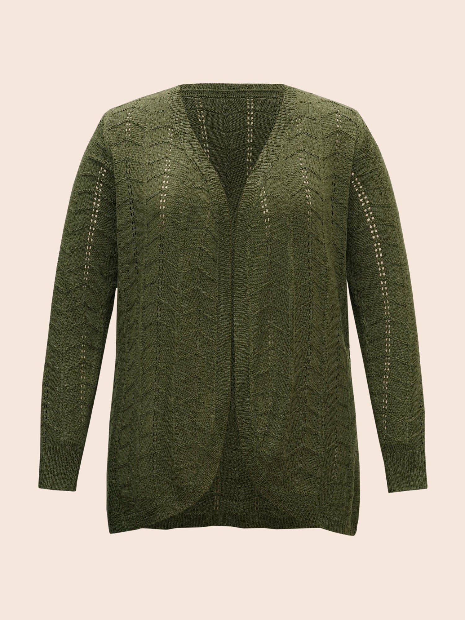 Solid Textured Curved Hem Cardigan - Image 7