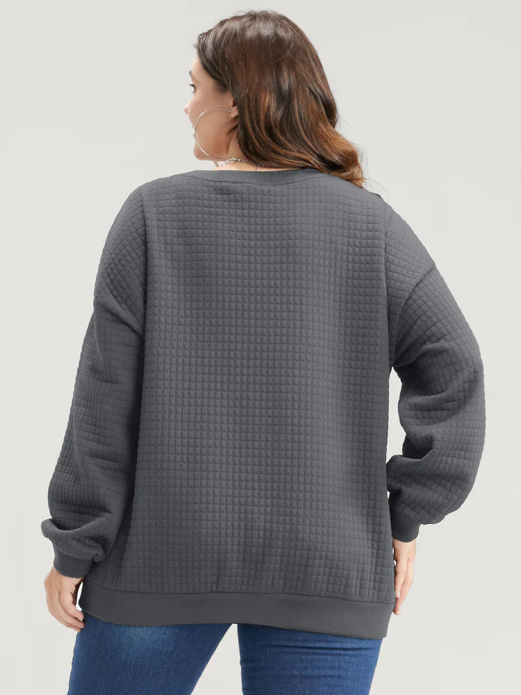 Solid Textured Drop Shoulder Sweatshirt - Image 5