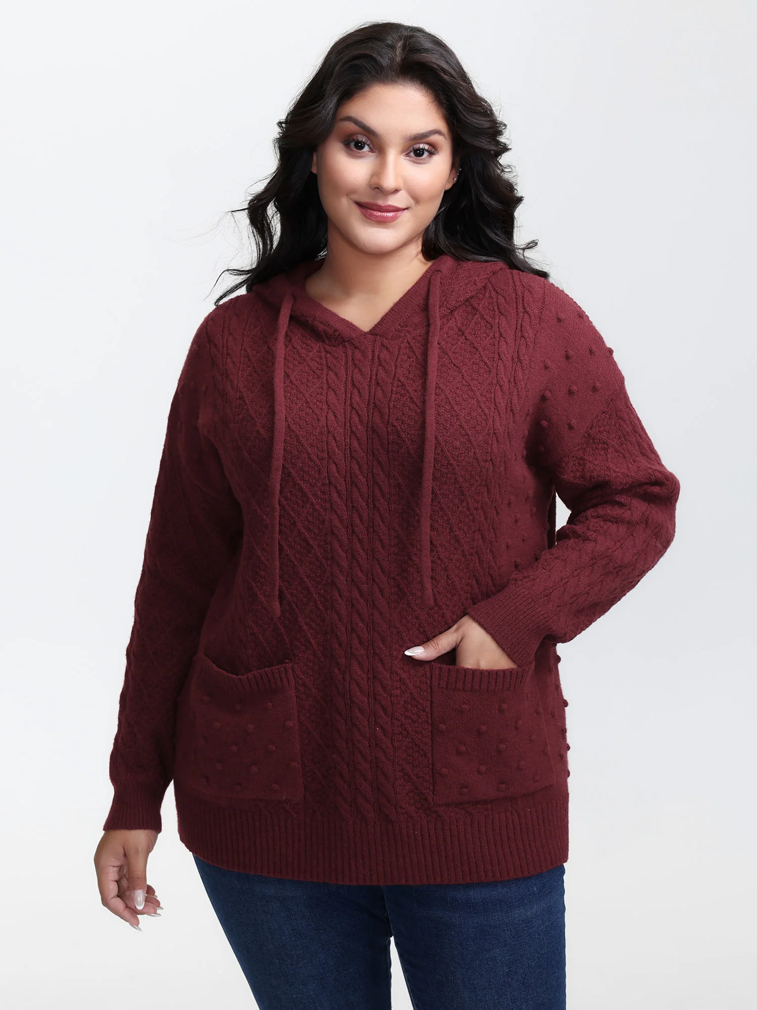 Solid Textured Hooded Pullover - Image 2