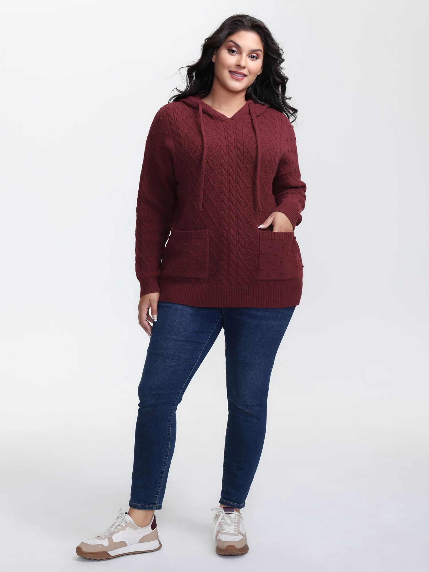 Solid Textured Hooded Pullover - Image 3