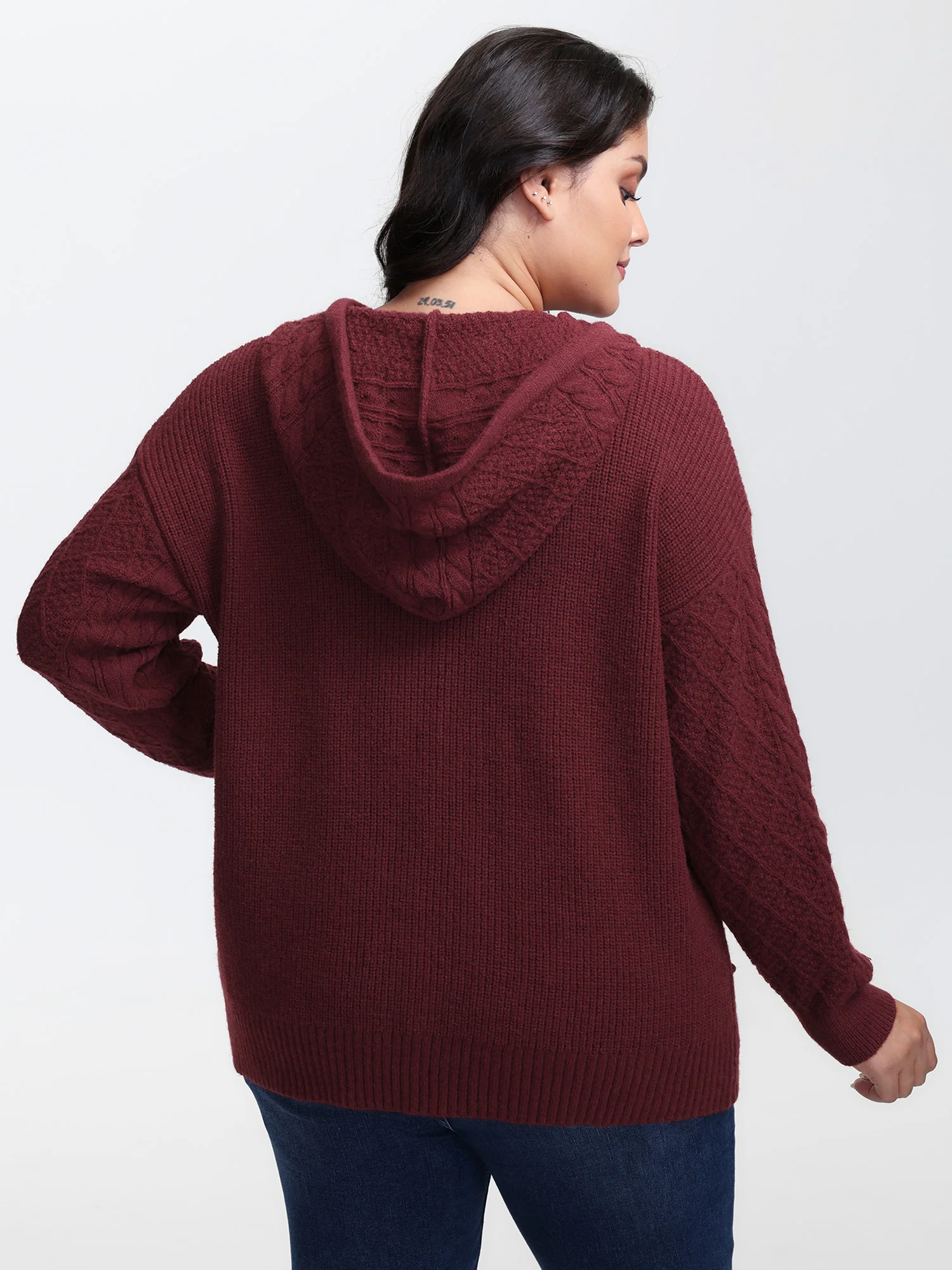 Solid Textured Hooded Pullover - Image 4