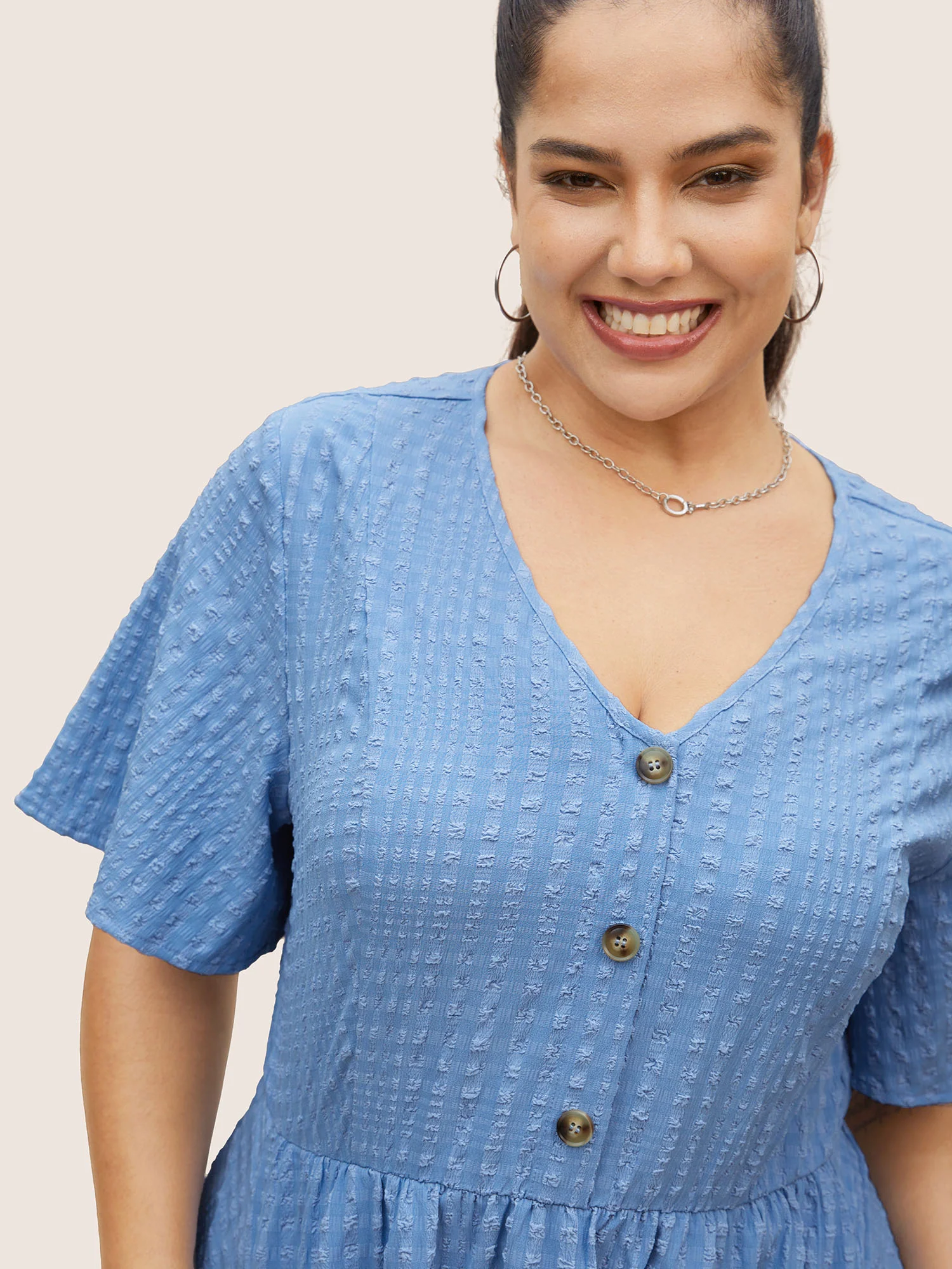 Solid Textured Jacquard Pocket Dress - Image 4