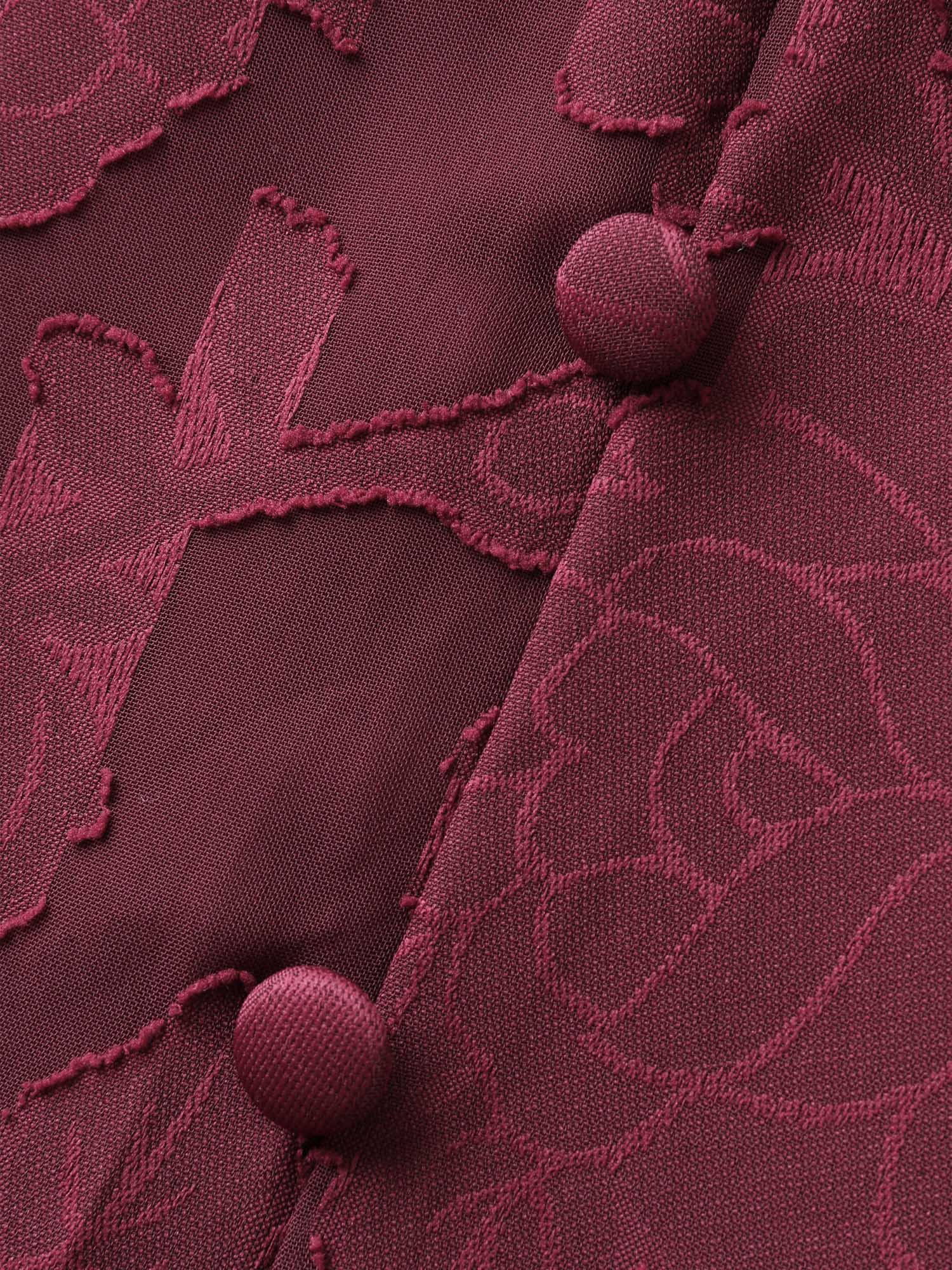 Solid Textured Lantern Sleeve Button Detail Dress - Image 11