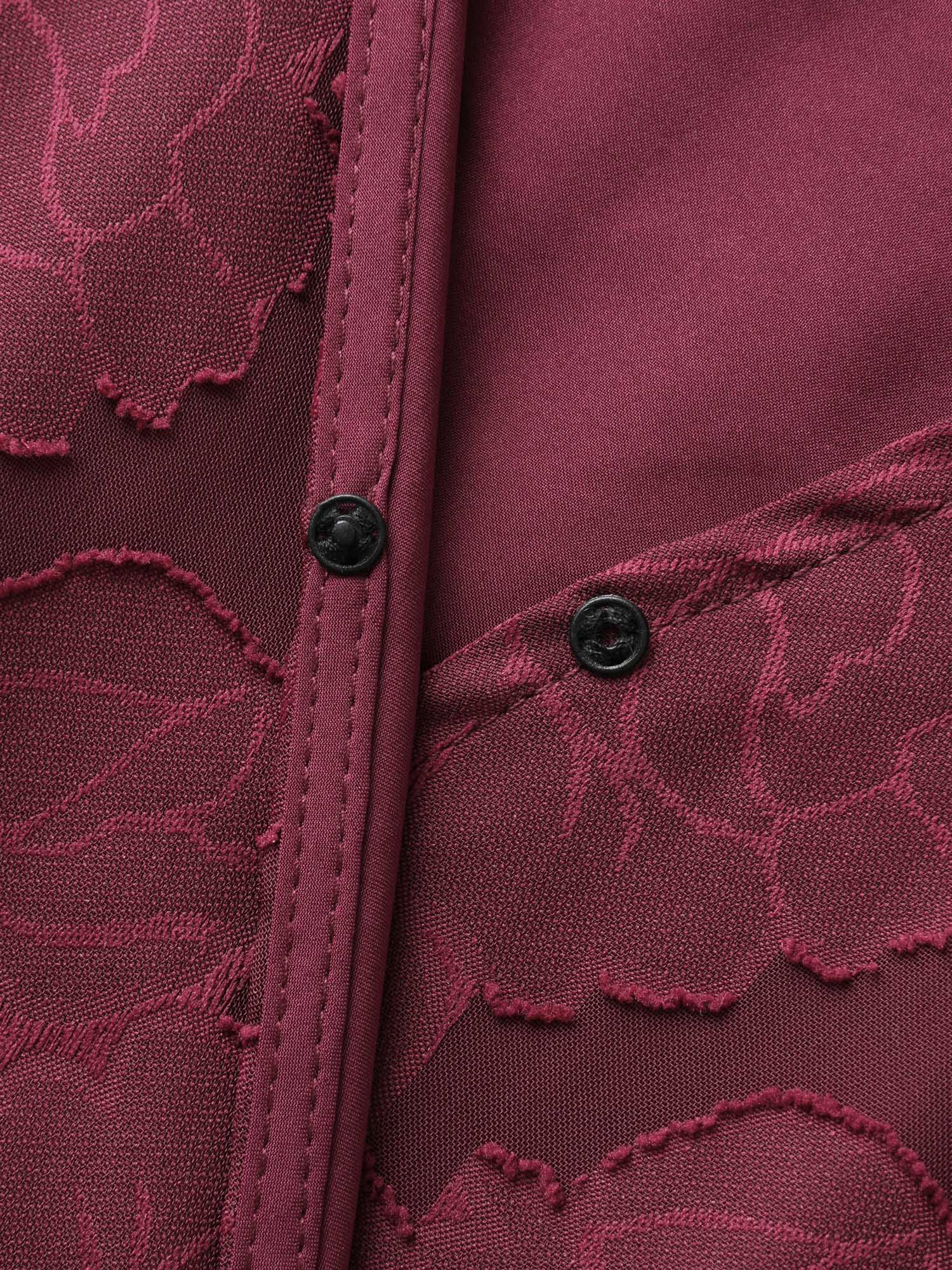 Solid Textured Lantern Sleeve Button Detail Dress - Image 12