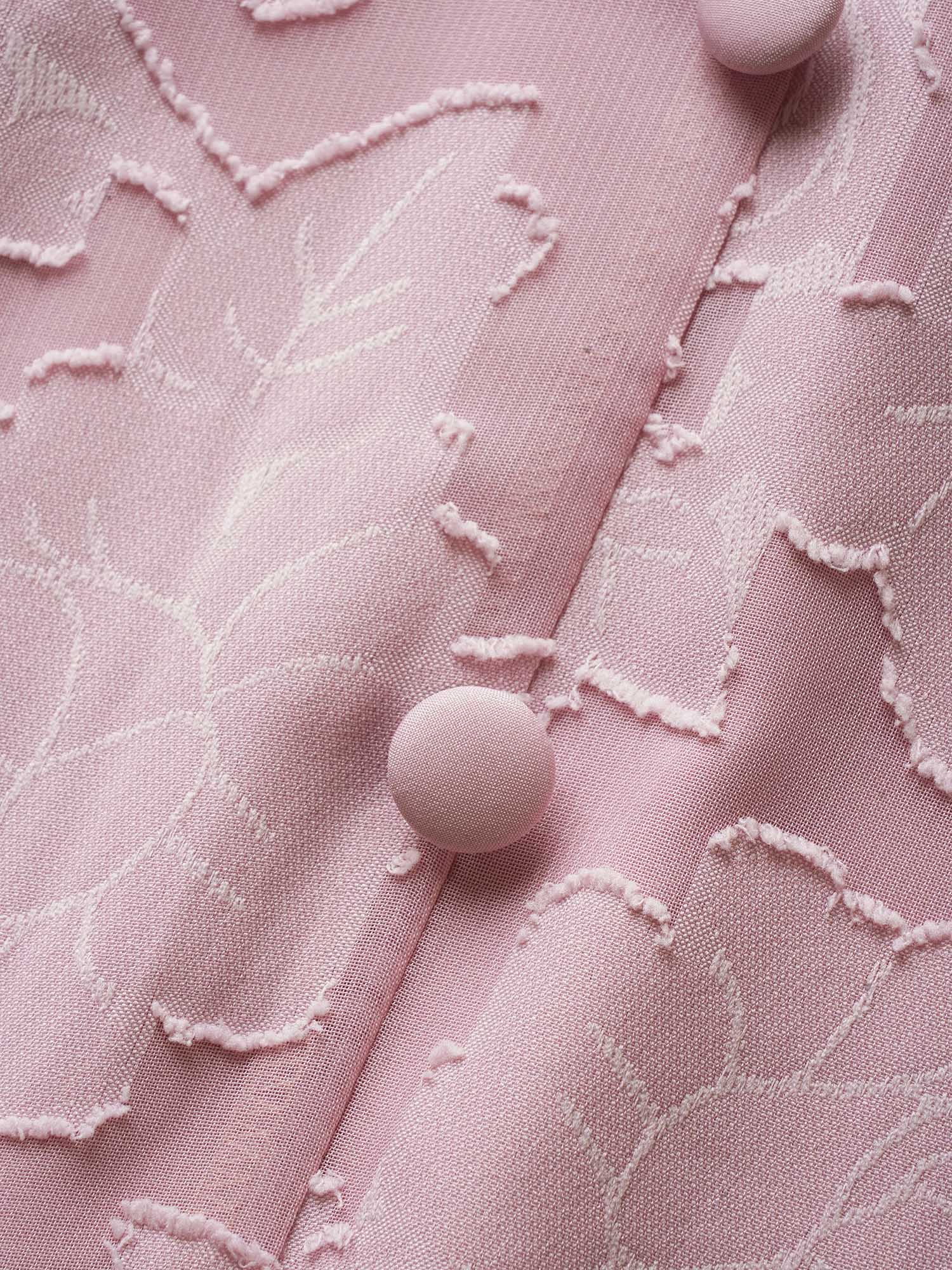 Solid Textured Lantern Sleeve Button Detail Dress - Image 5