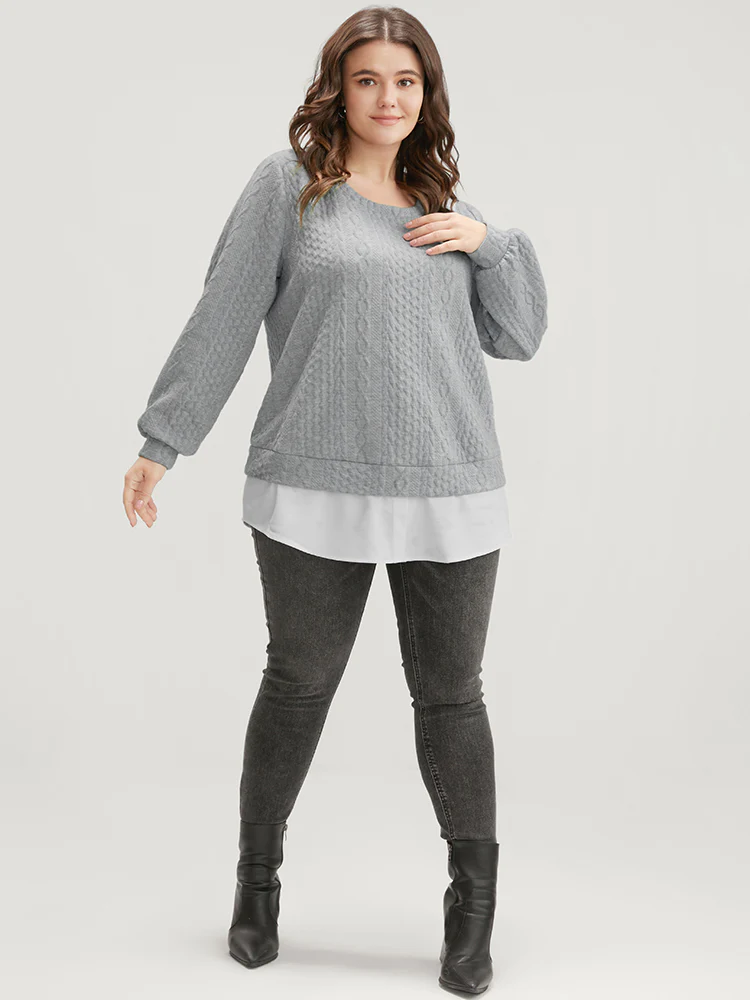 Solid Textured Round Neck 2-In-1 Sweatshirt - Image 2