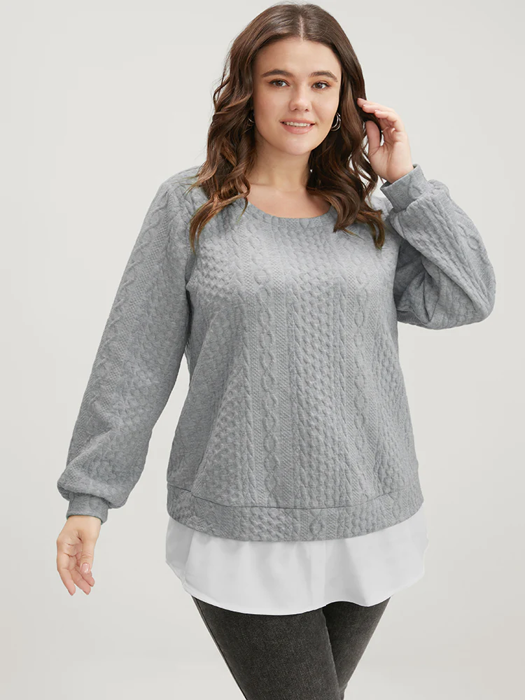 Solid Textured Round Neck 2-In-1 Sweatshirt - Image 3