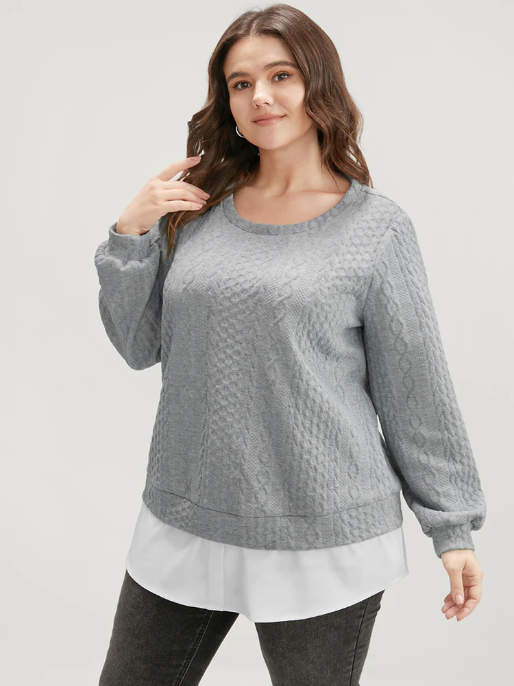 Solid Textured Round Neck 2-In-1 Sweatshirt - Image 4