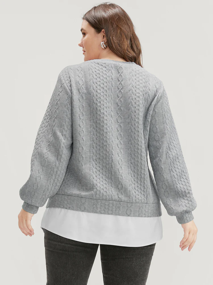 Solid Textured Round Neck 2-In-1 Sweatshirt - Image 5