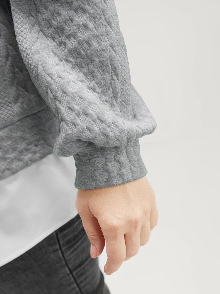 Solid Textured Round Neck 2-In-1 Sweatshirt - Image 7