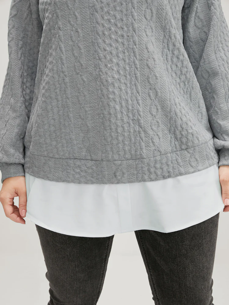Solid Textured Round Neck 2-In-1 Sweatshirt - Image 8