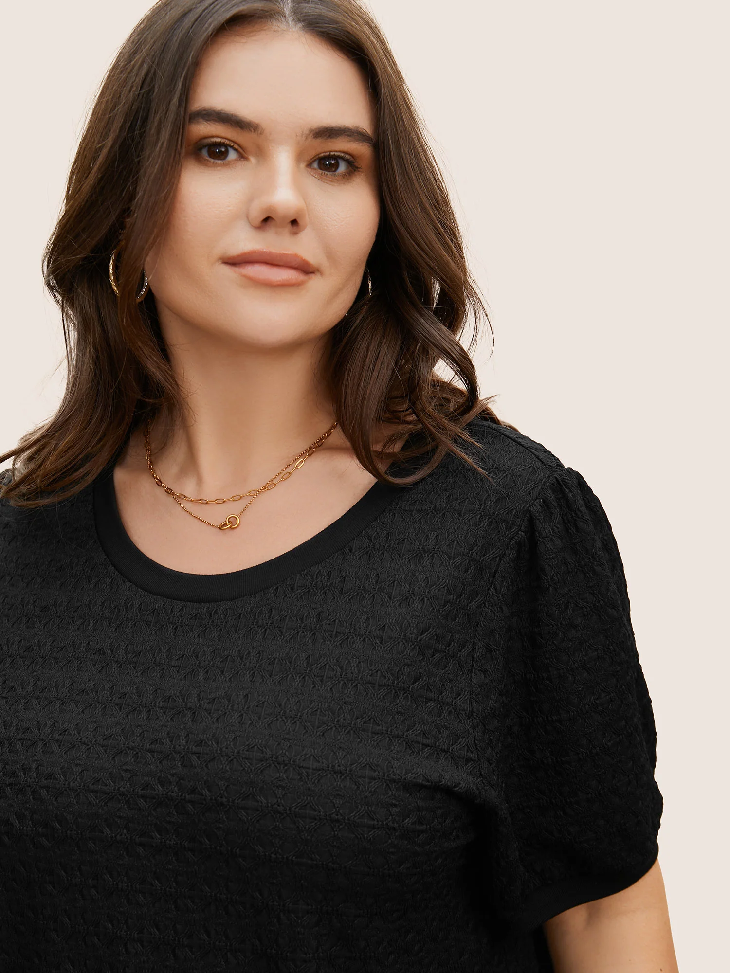 Solid Textured Round Neck T-shirt - Image 2