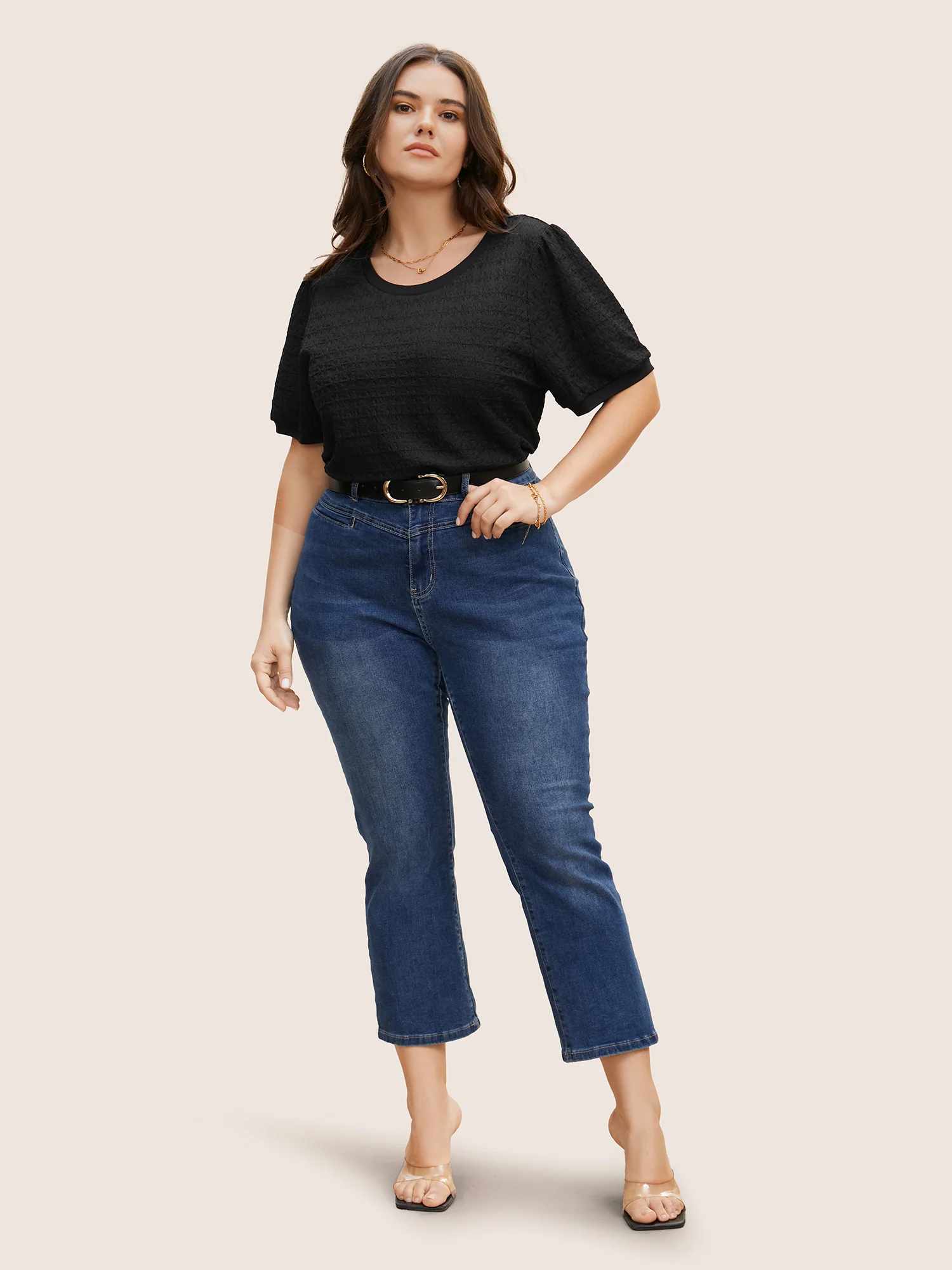 Solid Textured Round Neck T-shirt - Image 4