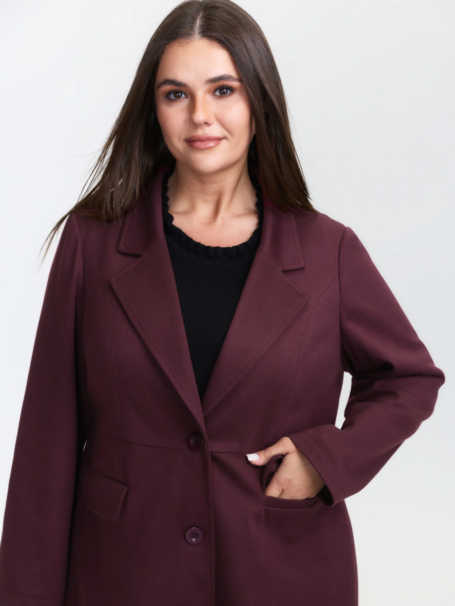 Solid Three Button Flared Coat - Image 3