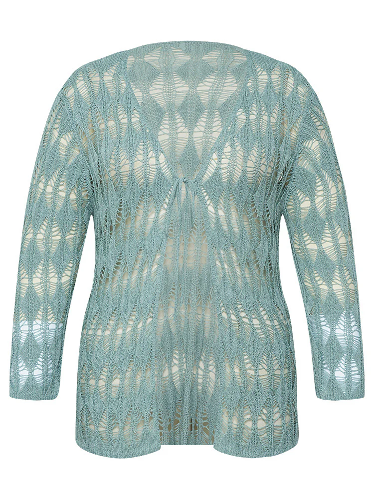 Solid Tie Front Hollow Out Cardigan - Image 10