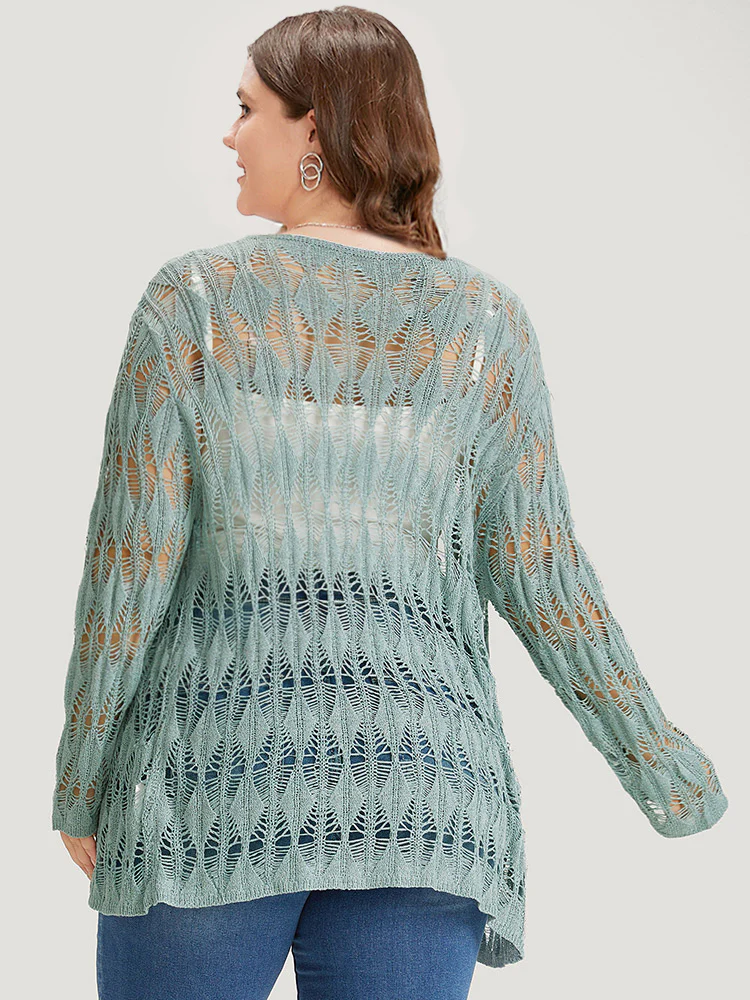 Solid Tie Front Hollow Out Cardigan - Image 2