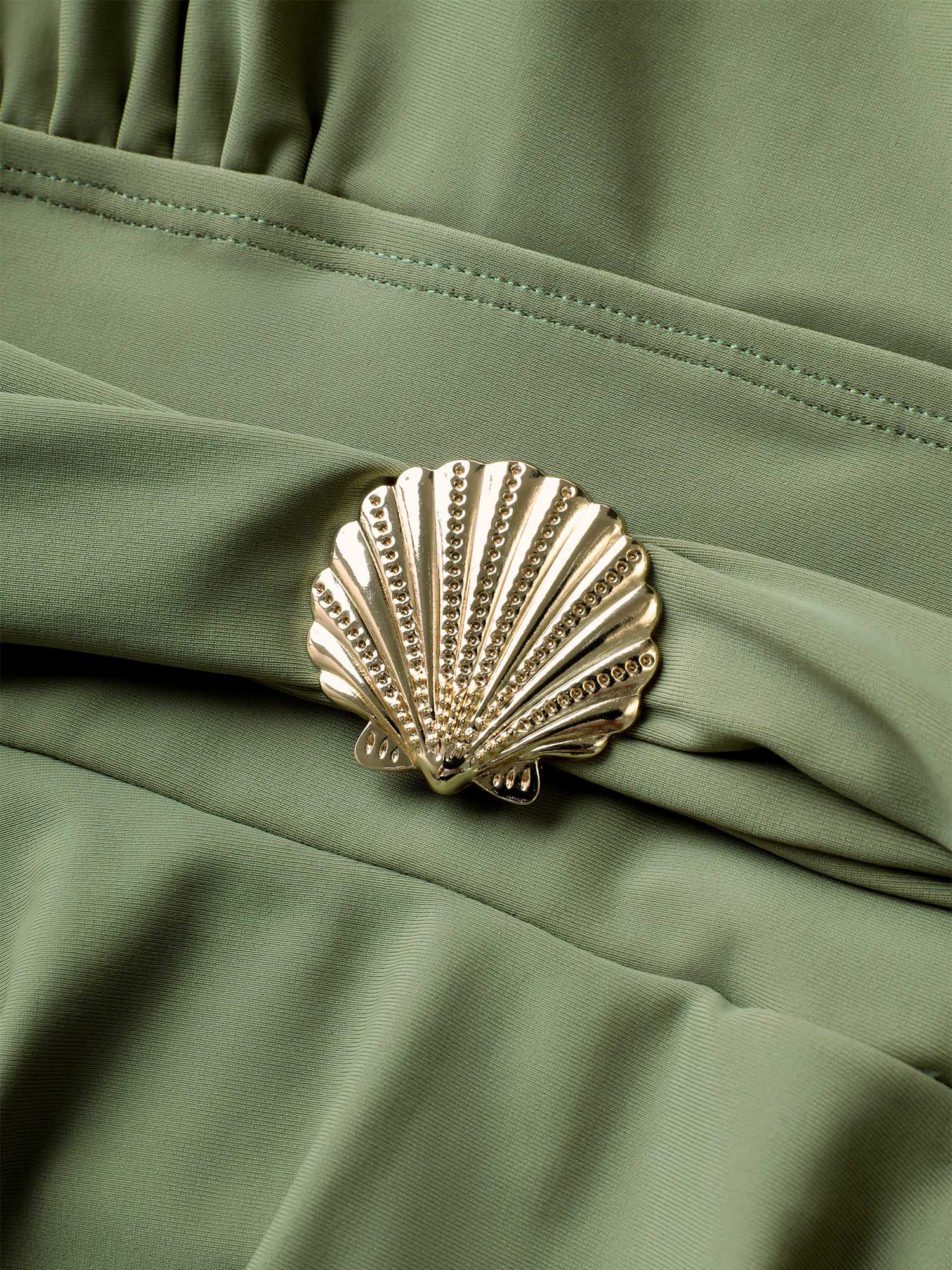 Solid Tie Knot Metal Shell Detail Swim Dress - Image 5