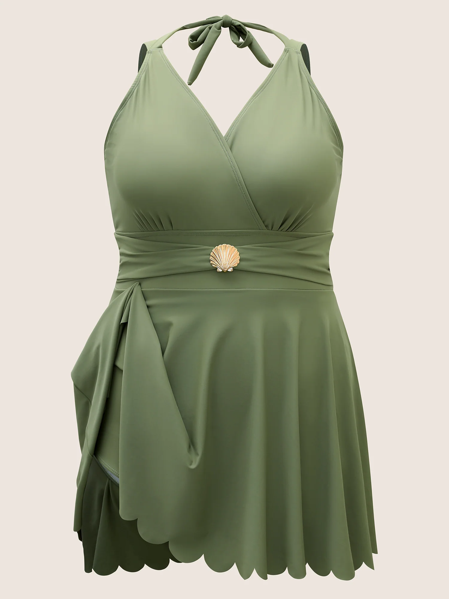 Solid Tie Knot Metal Shell Detail Swim Dress - Image 7