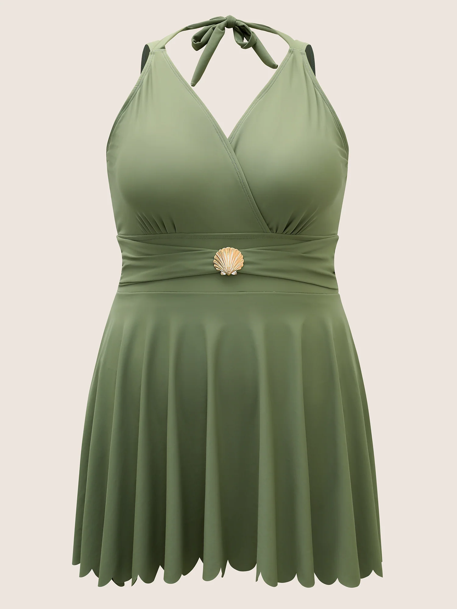 Solid Tie Knot Metal Shell Detail Swim Dress - Image 8