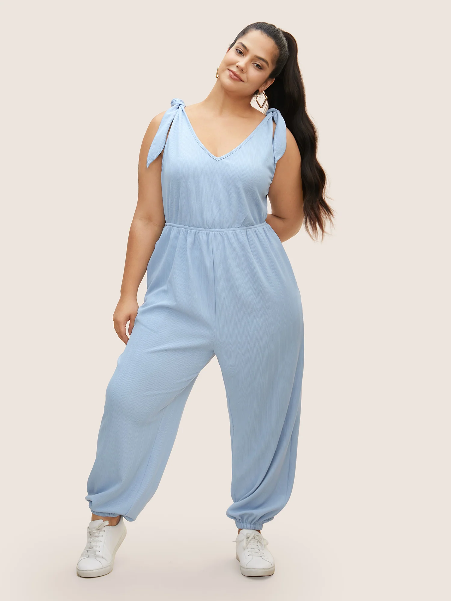 Solid Tie Knot Pit Strip Jumpsuit - Image 2