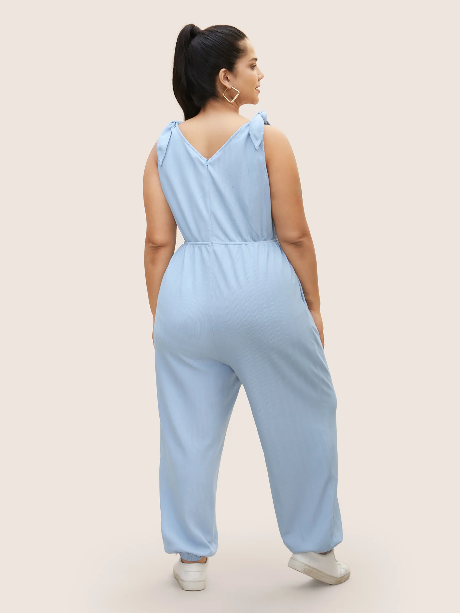 Solid Tie Knot Pit Strip Jumpsuit - Image 4