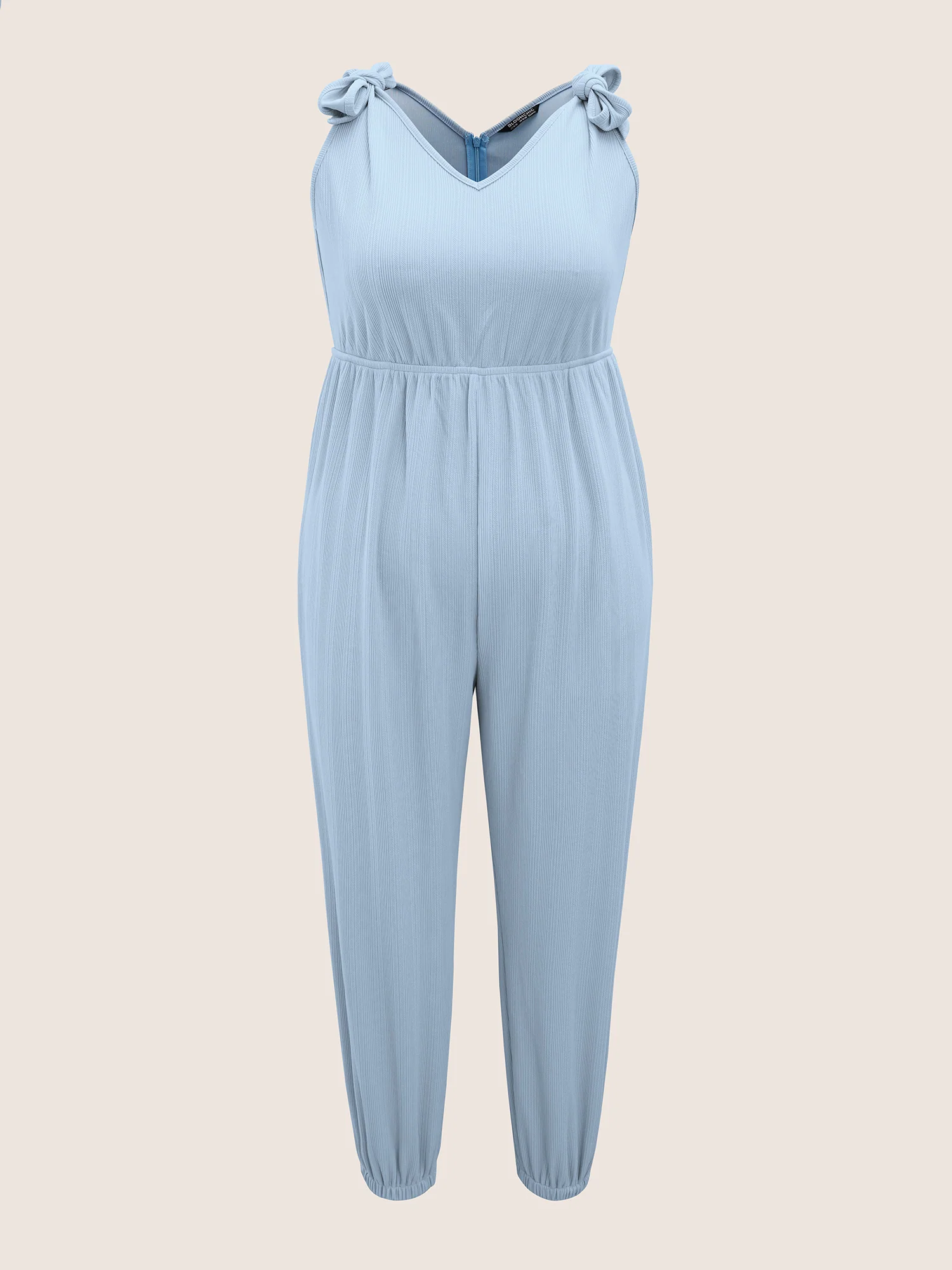 Solid Tie Knot Pit Strip Jumpsuit - Image 7