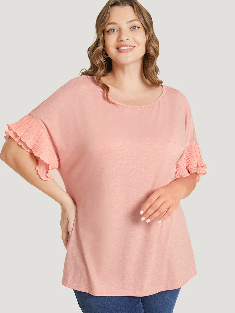 Solid Tiered Dolman Sleeve Ruffle Pleated Detail T-shirt - Image 4