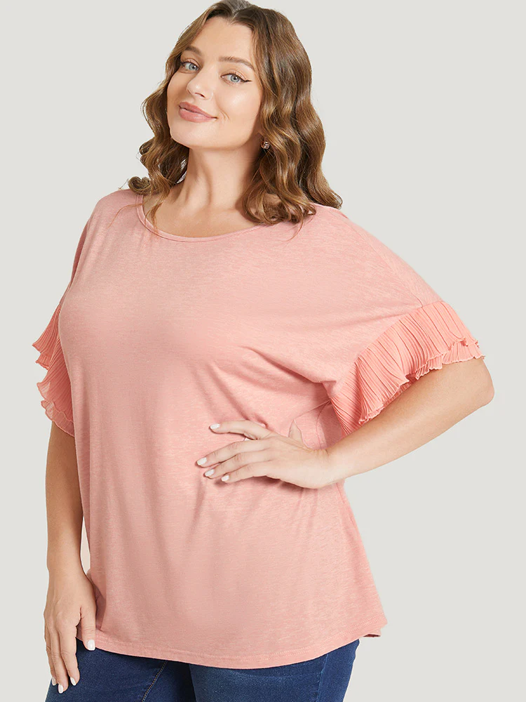 Solid Tiered Dolman Sleeve Ruffle Pleated Detail T-shirt - Image 5