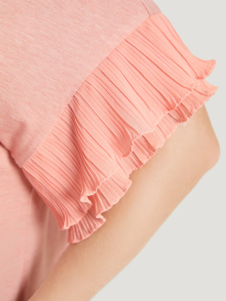 Solid Tiered Dolman Sleeve Ruffle Pleated Detail T-shirt - Image 7