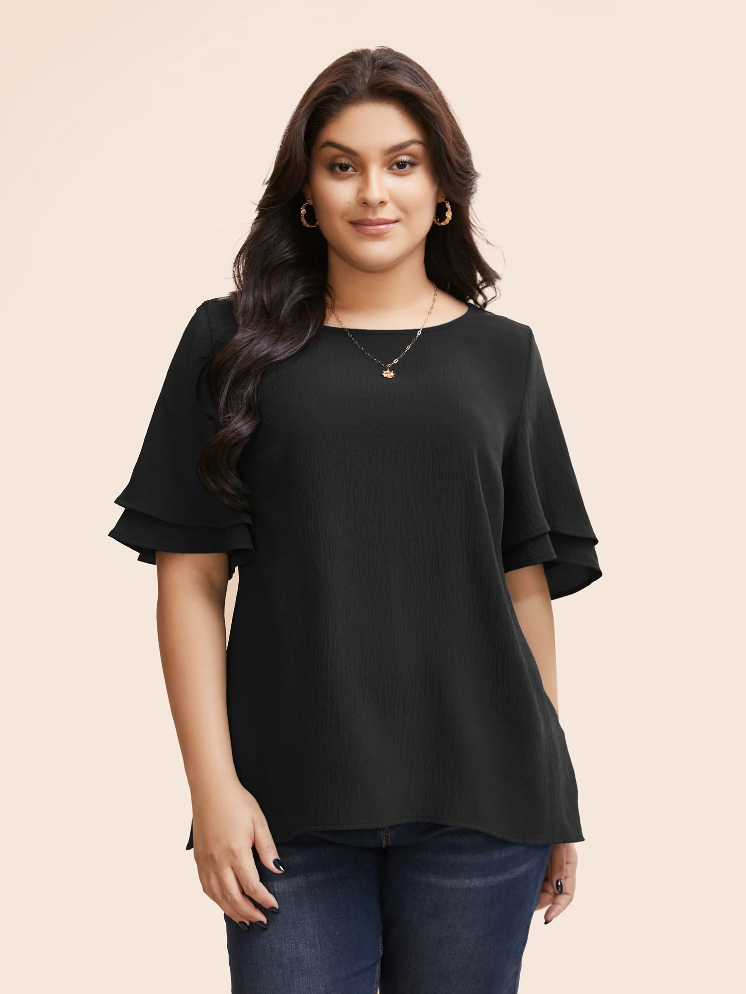 Solid Tiered Ruffles Split Hem Blouse - Image 12