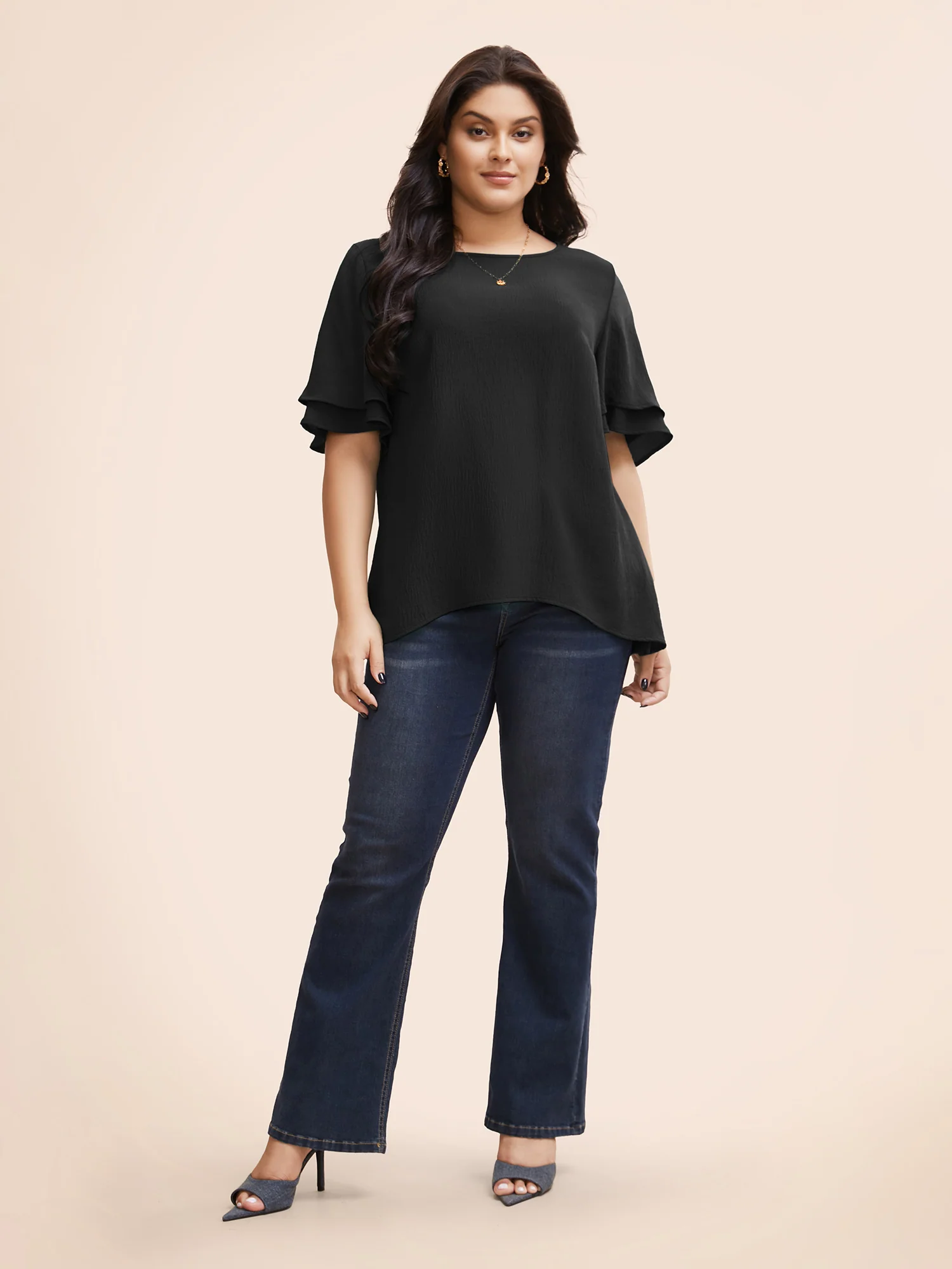 Solid Tiered Ruffles Split Hem Blouse - Image 13