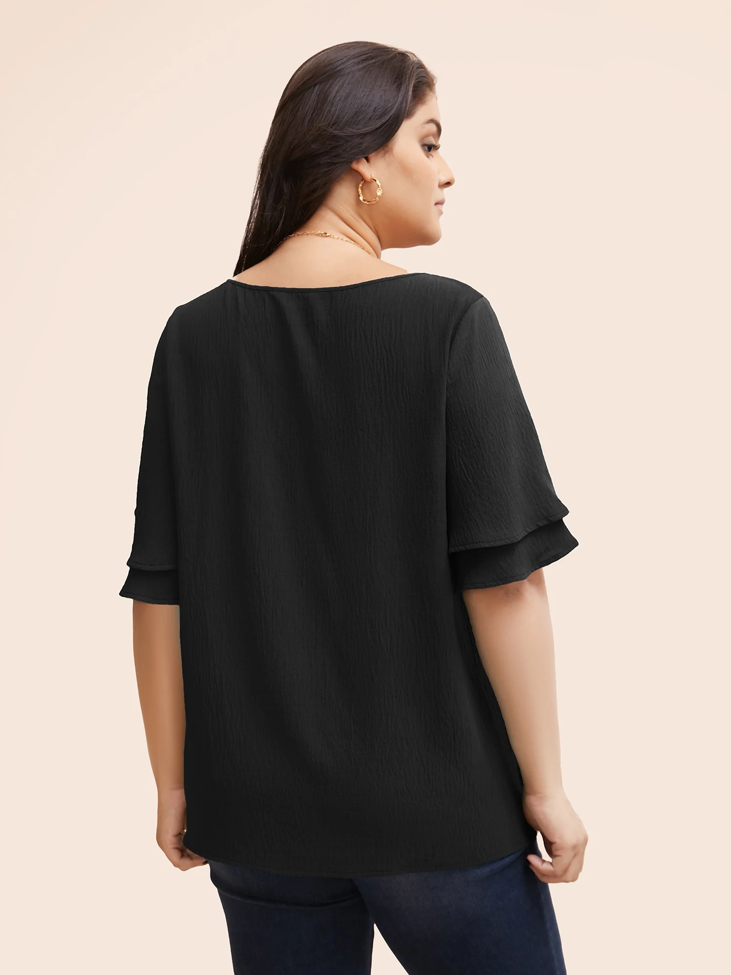 Solid Tiered Ruffles Split Hem Blouse - Image 15